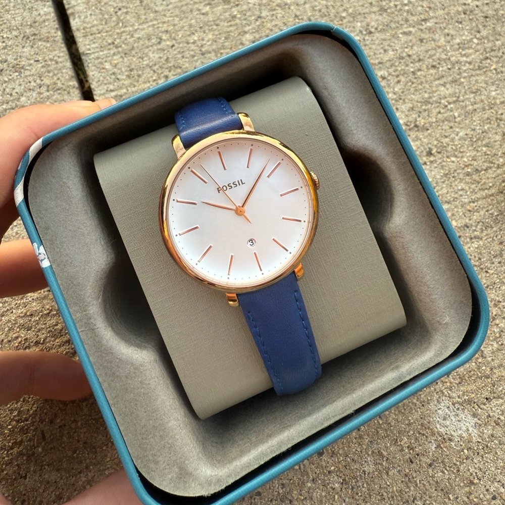 Fossil Women's Gold Watch with Blue Strap
